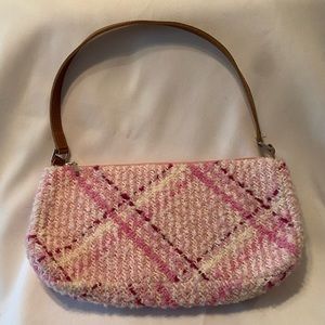 Boyne Valley Weavers Wool Blend Knit Shoulder Bag Pink Plaid Made In Ireland EUC